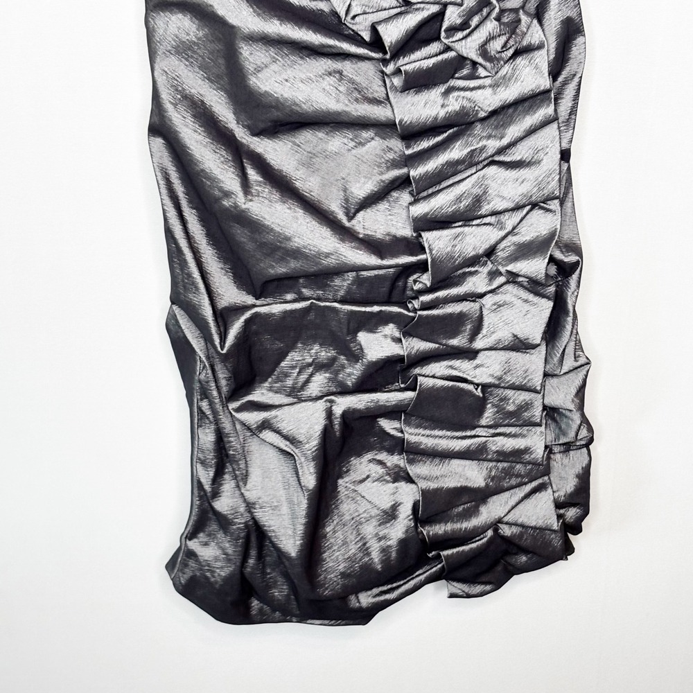 Betsy & Adam One Shoulder Ruffle Ruched Metallic Cocktail Dress Size 10 - Picture 5 of 8
